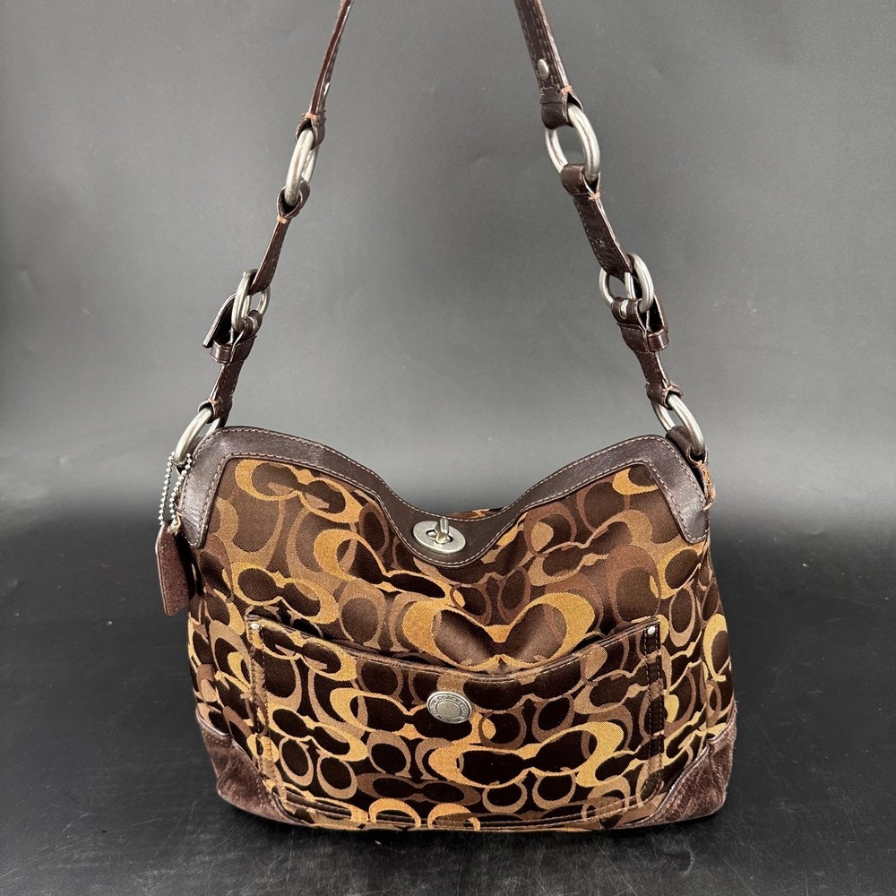 Coach Chelsea Signature Leather Handbag Purse WOMENS Brown Turn Lock Close - Picture 2 of 10